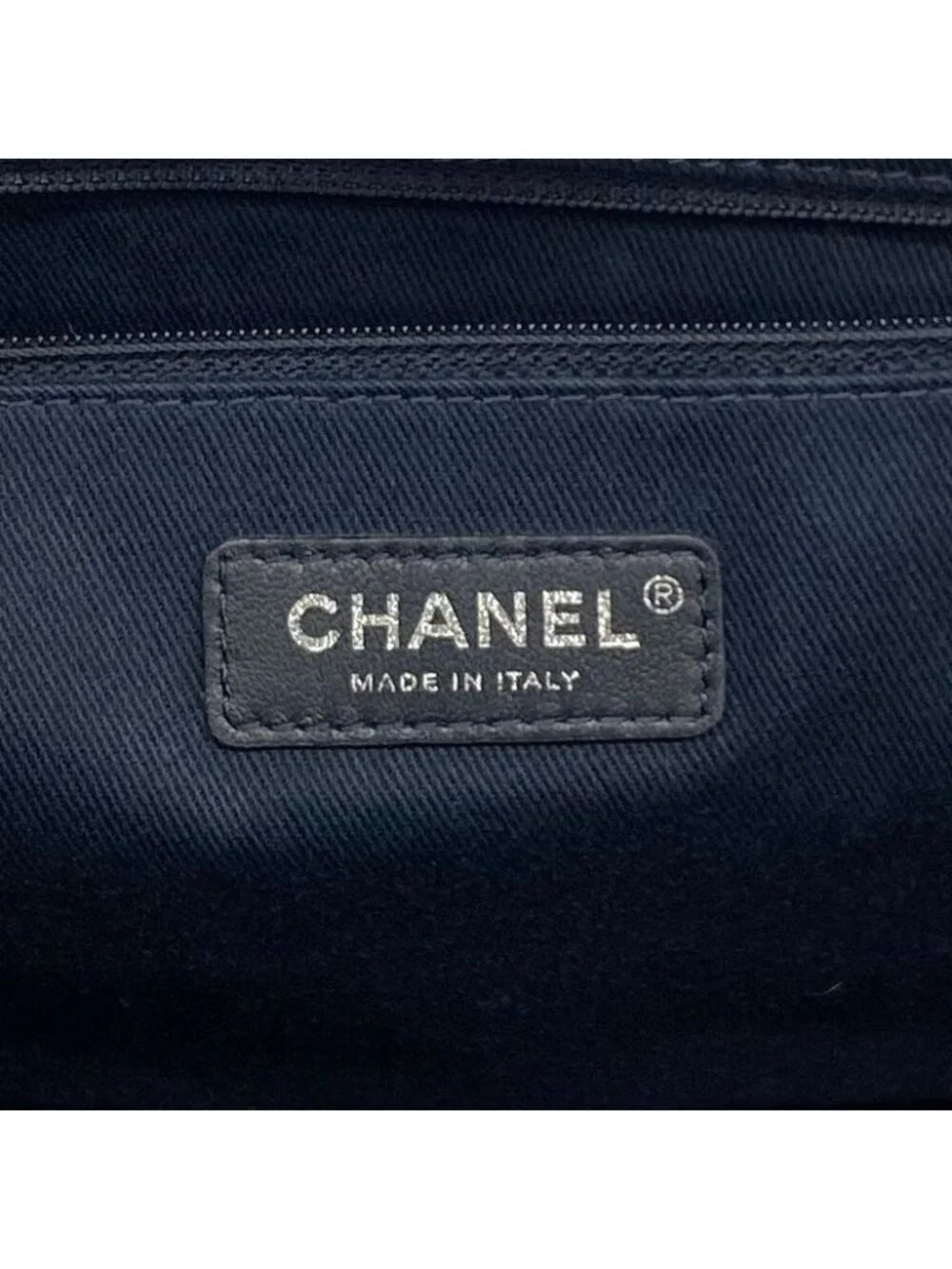 Chanel Chain Tote Deauville Straw Ivory Navy Silver